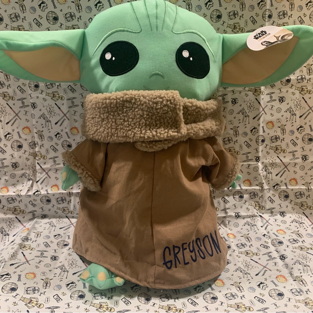 NWT baby yoda plush with embroidered name